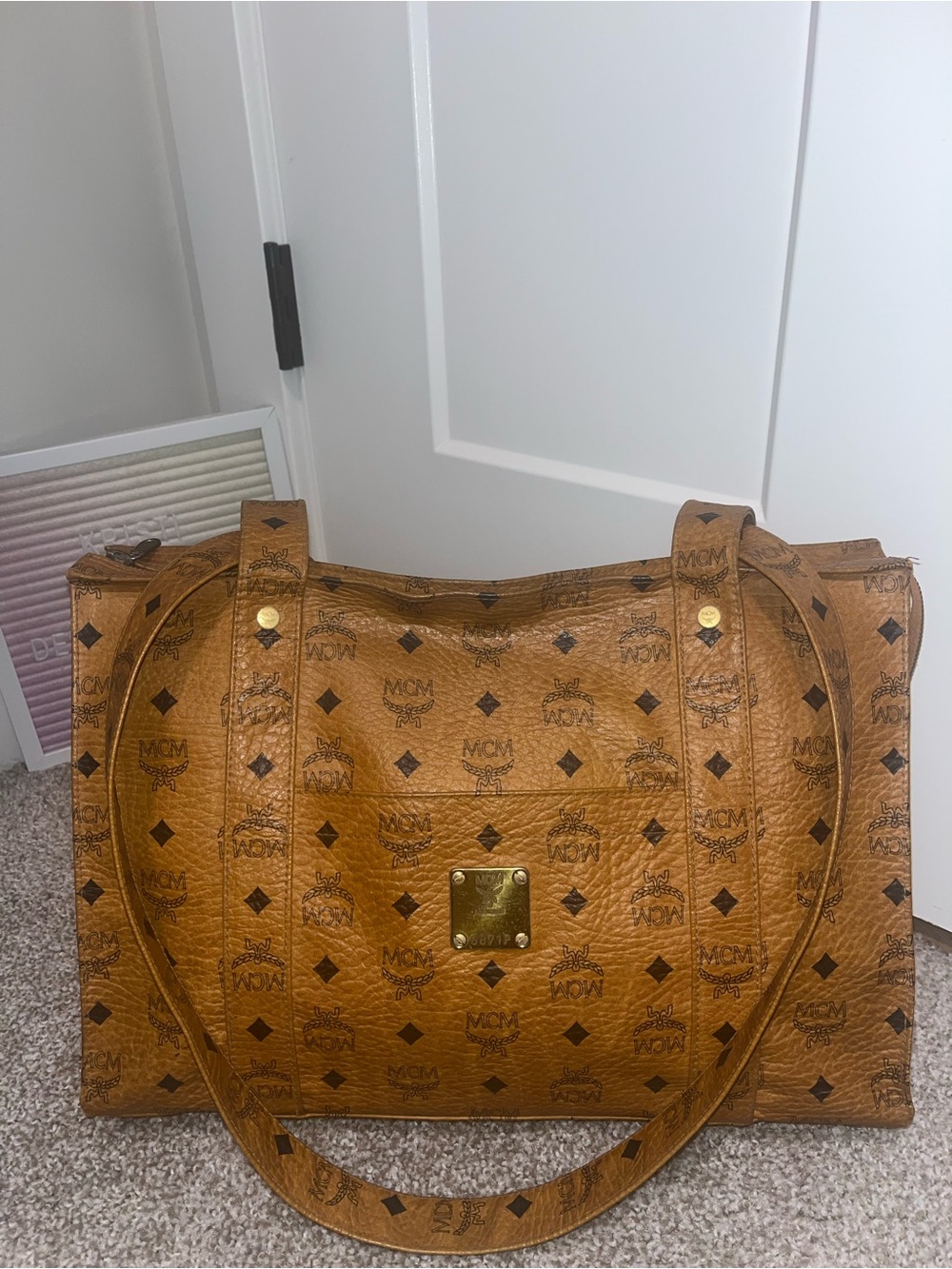 MCM Leather Iconic Cognac & Black Visetos Motif Shoulder Crossbody Bag - Picture 3 of 14